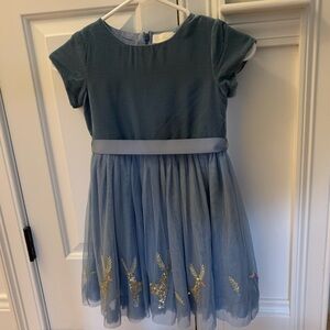 Mini Boden Girls’ Holiday Dress Blue Velvet Appliqué  Reindeer Tulle Size 6
